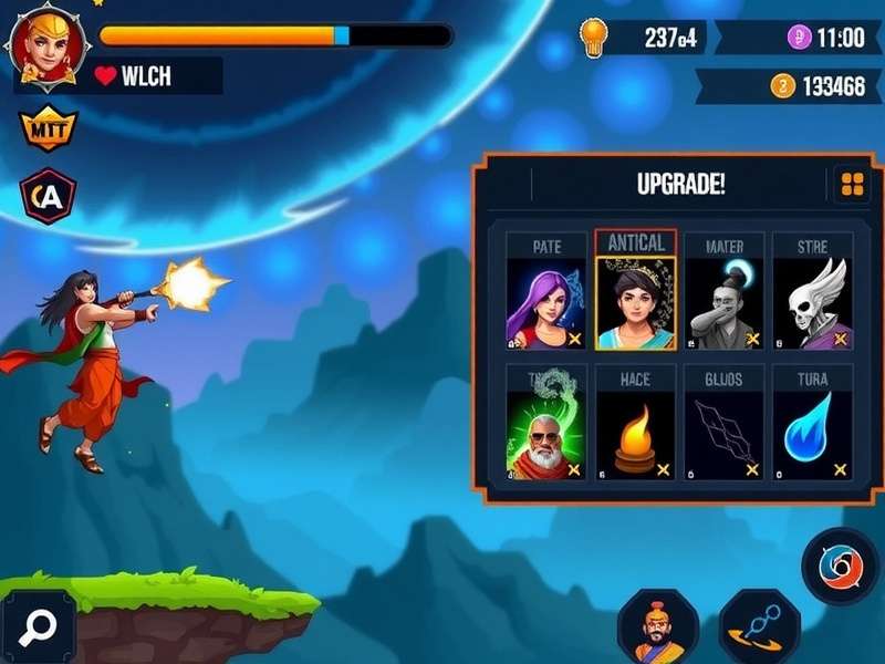 Meteor Storm Goa upgrade screen showing character progression options