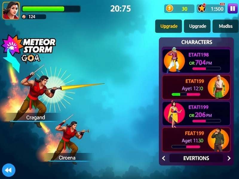 Meteor Storm Goa character selection screen showing diverse Indian avatars